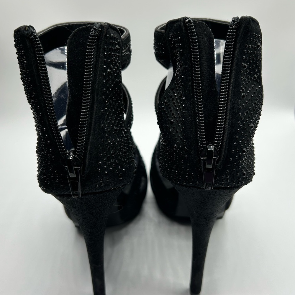 Women’s Olivia Miller Black Rhinestone Open Toe Back Zipper Sandals Size 8 1/2 - Picture 5 of 14